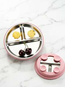 Bộ đồ ăn bằng thép không gỉ 5 món/1 chiếc kèm đế hút silicon - Đĩa chia ngăn cho bé sơ sinh và trẻ nhỏ, khay ăn chống trượt và chịu nhiệt, bền và chống rơi vỡ. - Màu Hồng baby - Xem 5