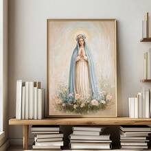 1pc Framed/Unframed Virgin Mary Catholic Canvas Poster Marian Floral Crown Christian Wall Art Print Minimalist Religion Decor Scroll Painting For Apartment,Living Room,Bedroom,Modern Home Decoration - Poster - View 2