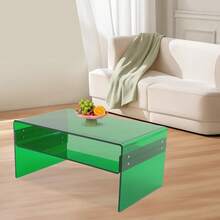 GDAE10 Acryl Beistelltisch 2 Etagen, Couchtisch 2-stufiger Sofa Tisch mit 40kg Belastbarkeit, Moderner Rechteckiger Wohnzimmertisch mit Ablage, Grün, 80x50x38cm - Standard - Übersicht 4