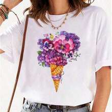 Women's Breathable Bohemian T-Shirt, Fashionable In Summer, Harajuku Floral Print, Popular Y2K Style, Round Neck, Short Sleeve, Casual. - 巧克力棕 - 查看 6