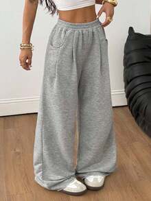 Pantalones largos de pana con textura de moda casual vintage para mujer - Gris - Ver 3