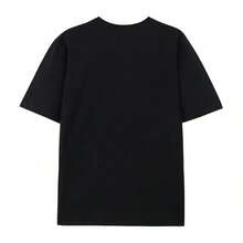 1 Camiseta Casual de  de Manga Corta y Cuello Redondo, Largo Regular, con Estampado Gráfico Hip Hop, para Uso Diario |   Diseño exquisito |   Suelto y cómodo |   Fácil de combinar | - Negro - Ver 3