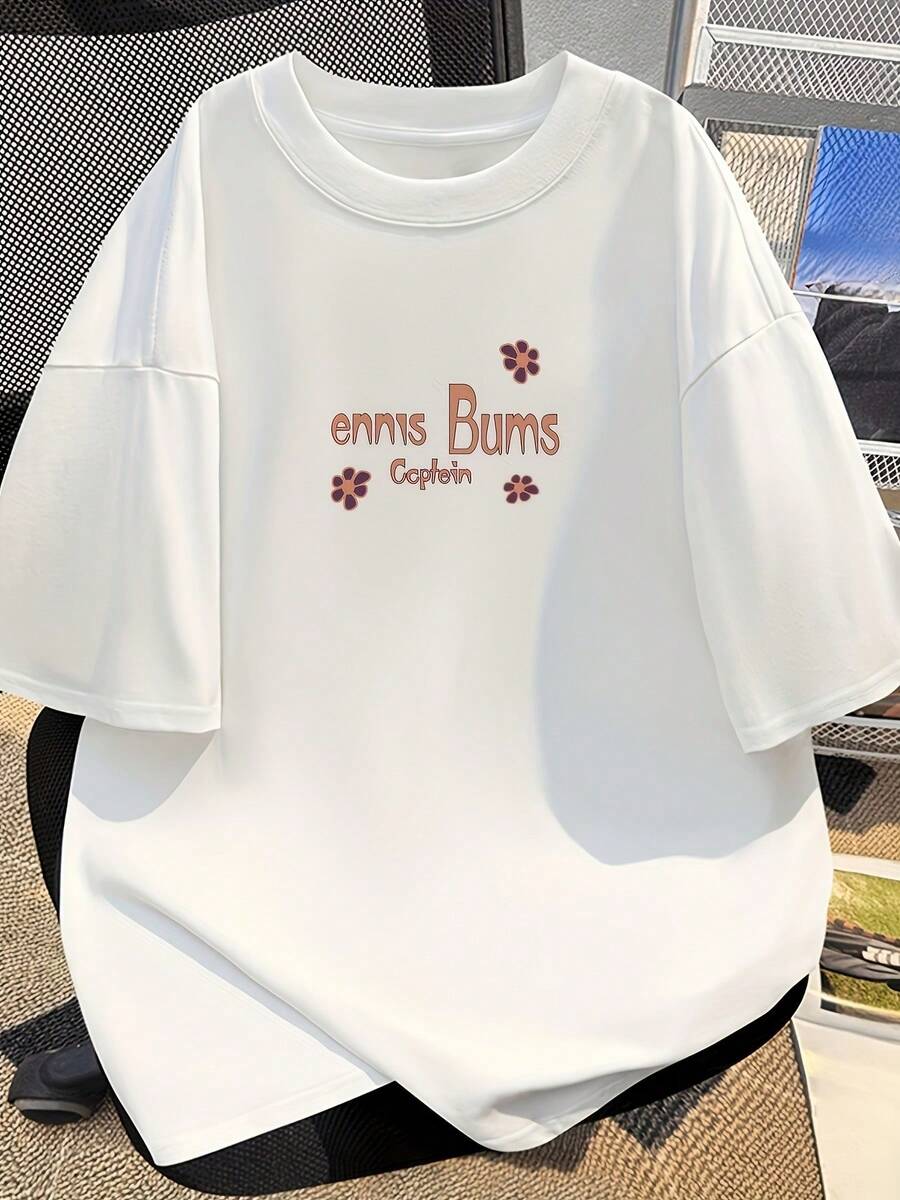 Women's Plus Size T-Shirt With Double-Sided Cartoon Floral Print, Casual Style, Solid Color, Short Sleeve, Modern Style S1871_0097, Suitable For Family Gatherings And Mother's Day Celebrations, Women's T-Shirts - 白色 - 查看 1