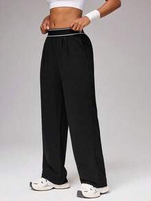 Pantalones Deportivos Negros para Mujer ZZLEasithlete, Diseño de Pierna Ancha con Cierre y Bolsillos para Entrenamientos Cómodos - Negro - Ver 4