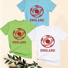 Women's T-Shirts, Women's T-Shirts, Short-Sleeved T-Shirt With Round Neck, Casual Sporty Style, With Football Print And England Lettering. - 1件白色隨機圖案 - 查看 1