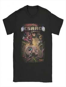 Awesome The Binding Of Isaac Themed T-Shirt, Women's Pure Cotton Crew Neck T-Shirt, 90s Cartoon Short Sleeve T-Shirt, Plus Size T-Shirt. - 黑色 - 查看 1