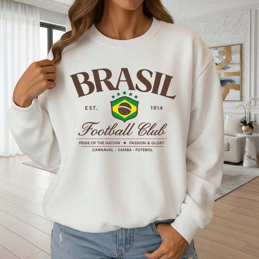Women's Sweatshirt With Brazil Football Club Print, Long Sleeves And Crew Neck. - White - View 1