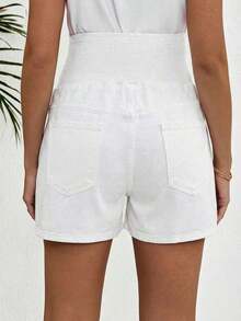 Maternity Casual Comfortable Denim Shorts - White - View 2