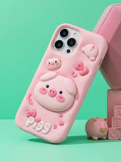 可爱粉色硅胶3D小猪手机壳，兼容 13、13 Pro、13 Pro Max、14 Pro Max、14 Pro、14；卡通硅胶手机壳，兼容 11、12；兼容三星Galaxy A51/A53/A54/A55/A12/A13/A15；国际版，非国内版；生日礼物，少女心满满。