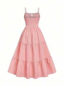 YHHElenzga Vestido elegante francés con diseño de rayas texturizadas, cuello en V, cintura con cordón y encaje, elegante y chic, adecuado para la playa, vacaciones y uso diario casualYHH - Rosa - Ver 5