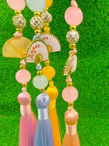1pc 83mm Plastic Golf Tee With Rhinestone Ball, White Fan Tassel, Golf Accessories - Multicolor - View 4