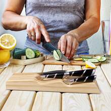 Drawer-Style Kitchen Knife Rack Solid Wood Universal Knife Holder (Knives Not Included), Bamboo Household Chef Knife Drawer Storage Inset Tray, High-End Cabinet Under-Counter Knife Storage Rack - Multicolor - View 2