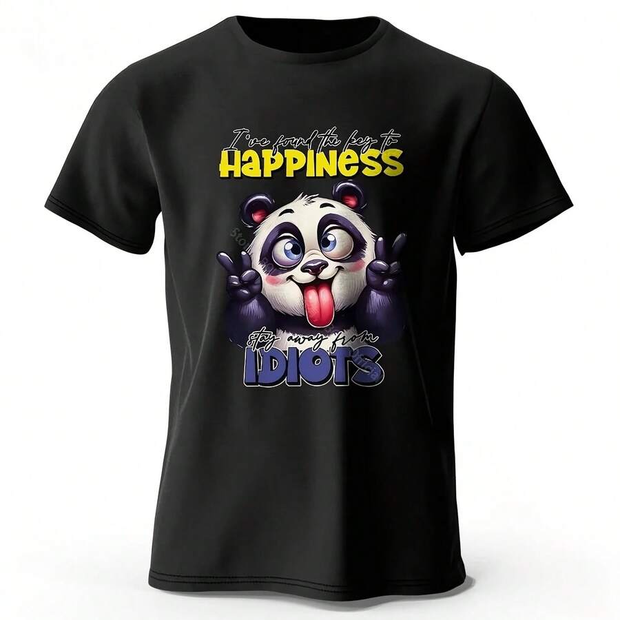 Camiseta de algodón 100% con estampado de panda de dibujos animados, talla asiática, suave y transpirable, de manga corta, estilo unisex, lindo y divertido - forma - Ver 1