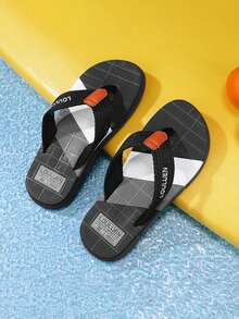 Men's Summer Beach Slippers With Woven Strap Design And Color Blocking, Suitable For Beach, Outdoor And Casual Wear, Refreshing And Versatile Flip Flops - Black - View 5
