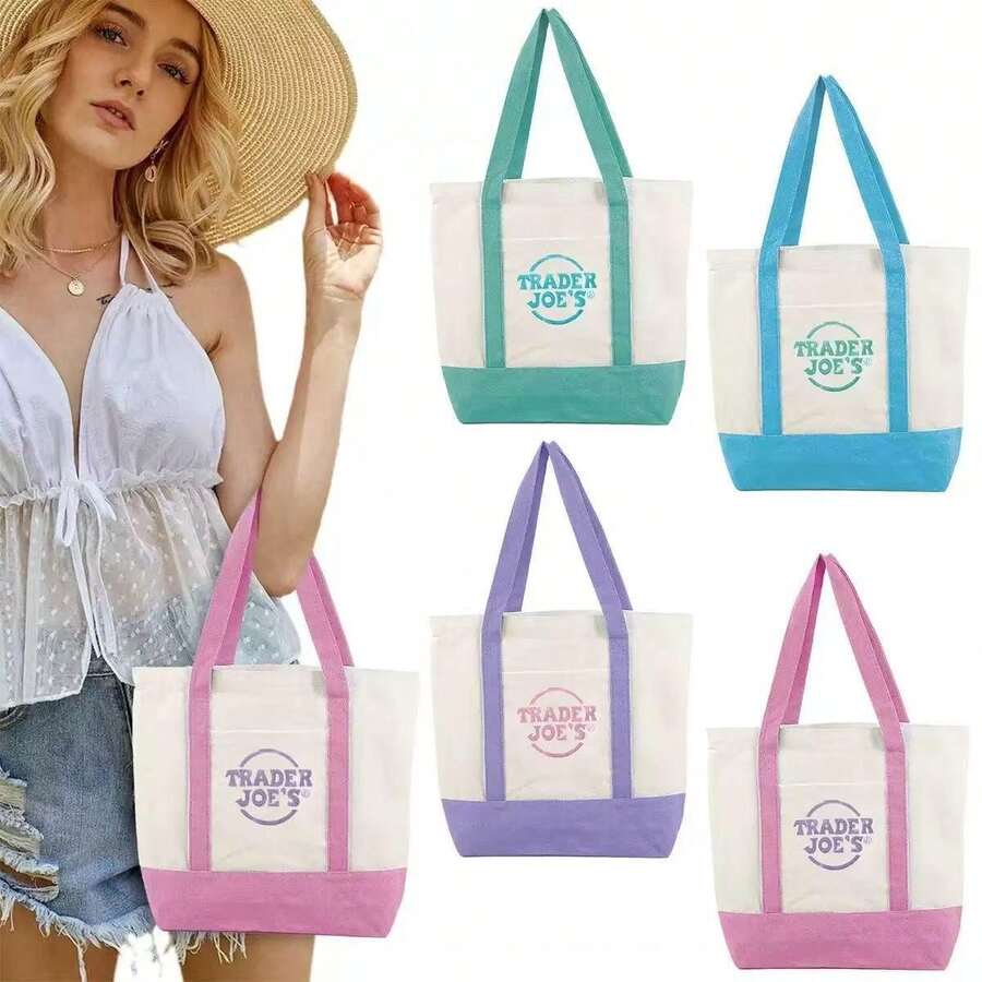 4-Pack Canvas Tote Bag For Women, Multi-Pocket Aesthetic Shoulder Bag, Heavy Duty Reusable Grocery Bag For Work, Travel, Shopping And Beach, Versatile Crossbody Handbag With Multiple Compartments. - 多色 - 查看 1