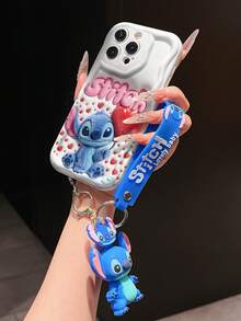 Disney Lilo And Stitch Phone Case : 3D Fluffy Pattern Border Protector Phone Soft Phone Case With A Free Cute Stitch Bracelet Chain Lanyard, Stitch, Lilo, Angel, For Apple 17 Promax 17 Pro 16 15 14 13 12 11 Pro Max XS Max X XR Soft Cover Summer Phone Case - 白色 - 查看 4