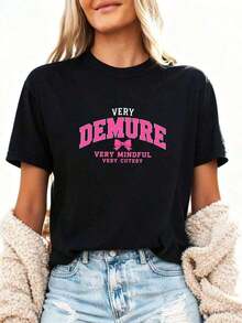 Pink Print T-Shirt For Valentine's Day, Casual For Women-2 - 軍綠色 - 查看 2