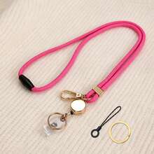 1 pieza Cordón desprendible para maestros con carrete retráctil para tarjetas de identificación, cordón para teléfono con anillos de llave dorados, cordón para llaves para trabajadores de oficina, mujeres - Multicolor - Ver 12