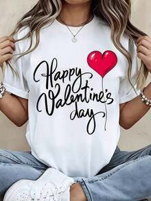 Camiseta Divertida con Gráfico de Globo de Corazón para el Día de San Valentín, Regalo para Ella, Tallas S-3XL, para Verano - Blanco - Ver 6