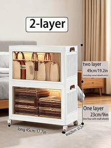4layers Foldable Storage Cabinet, Plastic Sundries Organizer With Doors & Wheels, Stackable Large Capacity Home Organization For Bedroom, Living Room, Kitchen, Easy Assembly & Space-Saving Design - Blanco - Ver 13