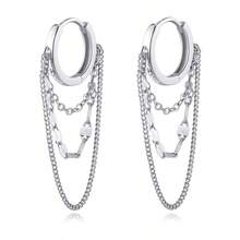 Vintage Tassel 3-Chain Pendant Earrings, Delicate Lip Chain Earring Necklace Hoop Earrings For Women & Teenagers - Silver - View 1