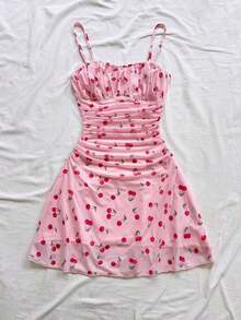 Nuevo vestido mini de verano con estampado floral rosa plisado de punto, para playa, estilo occidental, festival, atuendo de verano, bohemio - Rosa - Ver 5