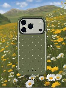 GIIPPA 1件橄欖綠底色配淡粉色波點圖案設計，Phone 17 Pro Max 手機殼，相容於 Phone 16 Pro Max、15 Pro Max、14 Pro Max，韓式高端時尚趣味手機殼，相容於 11/12/13/14/15/16 Pro Max Plus，優雅設計適合男女使用，復活節、婚禮季和生日送給女友的完美禮物！ - 橄欖綠 - 查看 6