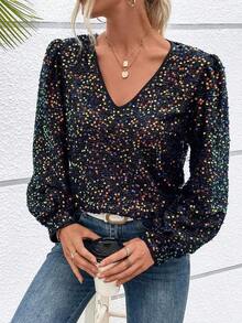 Blusa con estampado floral y mangas abullonadas - Multicolor - Ver 5