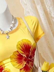 Blusa de talla grande, estampado de flores, atuendo casual para mujer, top casual, camiseta gráfica, ropa de verano, blusa de playa de verano para mujer, atuendo de playa, camiseta de playa, camiseta de mujer, regalo para la hermana, top Y2K - Multicolor 8 - Ver 3