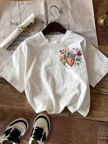 Nuevas llegadas para el verano. Camiseta con estampado de letras, manga corta, cuello redondo, top casual para verano y primavera, ropa de mujer, top transpirable y cómodo de manga corta y cuello redondo, adecuado para todas las estaciones, uso diario para mujeres. Blusa, camisa > Hermosa. - Blanco - Ver 7
