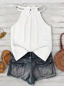 Camiseta de tirantes de algodón de unicolor y versátil para mujer, adecuada para primavera y verano - Blanco - Ver 3