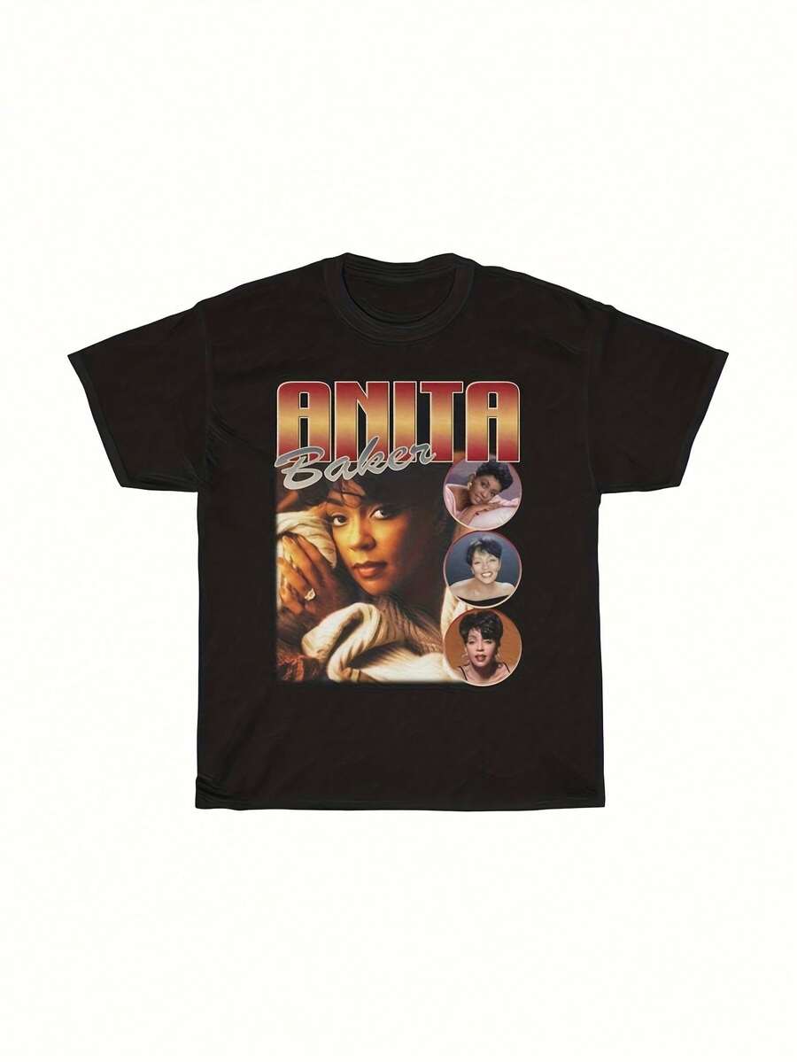 Camiseta Retro de Anita Baker para Hombre y Mujer, Estilo Vintage de los 90s, con Gráficos de R&B y Vocalista Soul, Suave, Esencial para Vestir Casual en Cualquier Temporada, Estilo Versátil para Todas las Temporadas, Ropa Diaria Asequible y Regalo Perfecto para Fans y Amigos. Con un corte nítido y estilizado, esta prenda crea un look limpio y vibrante al usarla.Su silueta holgada pero favorecedora se adapta a todo tipo de cuerpos, ofreciendo un estilo que es a la vez casual y con un toque de elegancia. - Negro - Ver 1