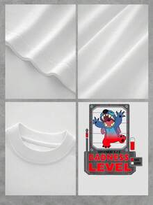 Fun Graphic Showing A Smiling Blue Character Raising Its Mischievous Level With Positive Energy, Indicating The Duality Between Good And Evil, Symbolizing Freedom And Modern Humor. Comfortable Casual Women's T-Shirt For Everyday Wear. - White - View 4