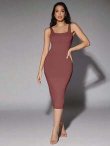Vestido tank de espalda baja unicolor - Color caoba - Ver 5
