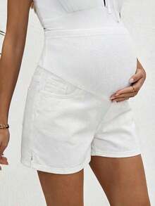 Maternity Casual Comfortable Denim Shorts - White - View 7