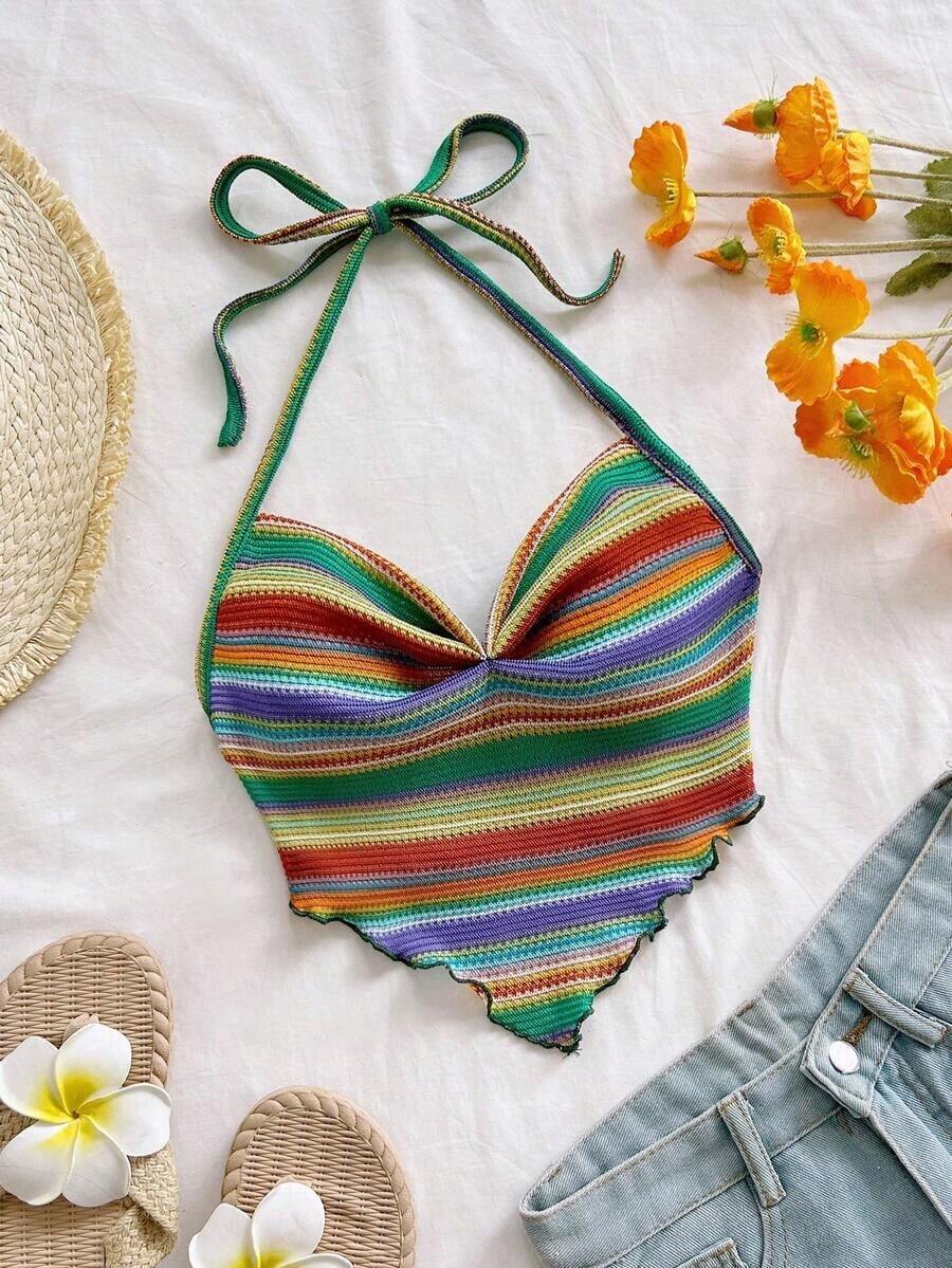 Nuevo atuendo casual de vacaciones, boda en la playa, invitado de boda, graduación, brunch, Día de San Patricio, vacaciones de primavera, Pascua, festival de música, elegante, bohemio, tropical, blusa de atar al cuello con espalda anudada, camiseta - Verde 2 - Ver 1