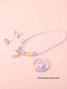5pcs/Set Perhiasan Manik-Manik Unicorn Anak-Anak Kalung Gelang Jepit Telinga Cincin Aksesoris Kartun Lucu untuk Anak Perempuan - Satu-Ukuran - View 10