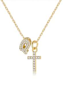 1pc Minimalist Cross Pendant Gold Necklace, Elegant Letter Collarbone Chain Women's Accessory, Suitable For Daily Wear - Gold - View 6