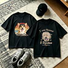 2-Piece Couple Matching Pattern T-Shirt, 100% Cotton, Loose Fit, Soft And Breathable, Casual Round Neck Short Sleeved Top Skeleton Football Player Skateboarder Skeleton Versatile Patterns No Picky Combinations Coordinated Dating Casual Travel Simple And Cartoonish Printing Styles High - 黑色 - 查看 1