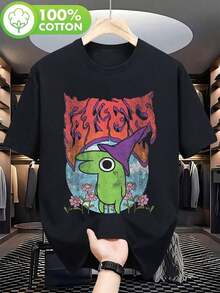 Camiseta de diseño estampado casual 100% algodón para mujer, estilo de moda más reciente 2026, modelo hip-hop para estudiantes, talla única, con diseño de flores retro heavy metal y rostro de amigos, versión cómoda y amigable con la piel, ropa deportiva transpirable para fiestas y fitness, adecuada como regalo de Navidad o Acción de Gracias, tops transpirables de verano 2026, atuendos cotidianos para mujer, adecuado para primavera, verano y otoño. - Negro - Ver 1