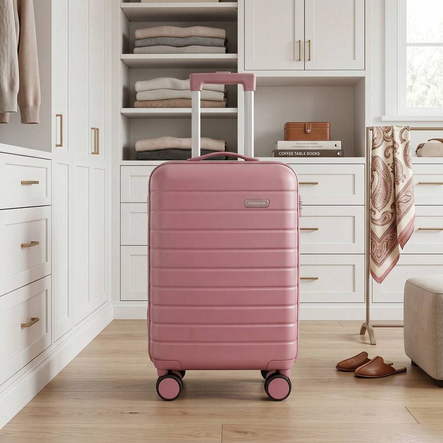 Hand Luggage Box, Trolley Box, Carry-On Luggage, 20-Inch Luggage Box, Mech-Anoid Style Luggage Box, ABS Material, Carry-On Bag, 360° Rotating Wheels, Silent Wheels, New Product Launch, Suitable For Students, Families, Schools, Business Travel And Outings. - Pink - View 1