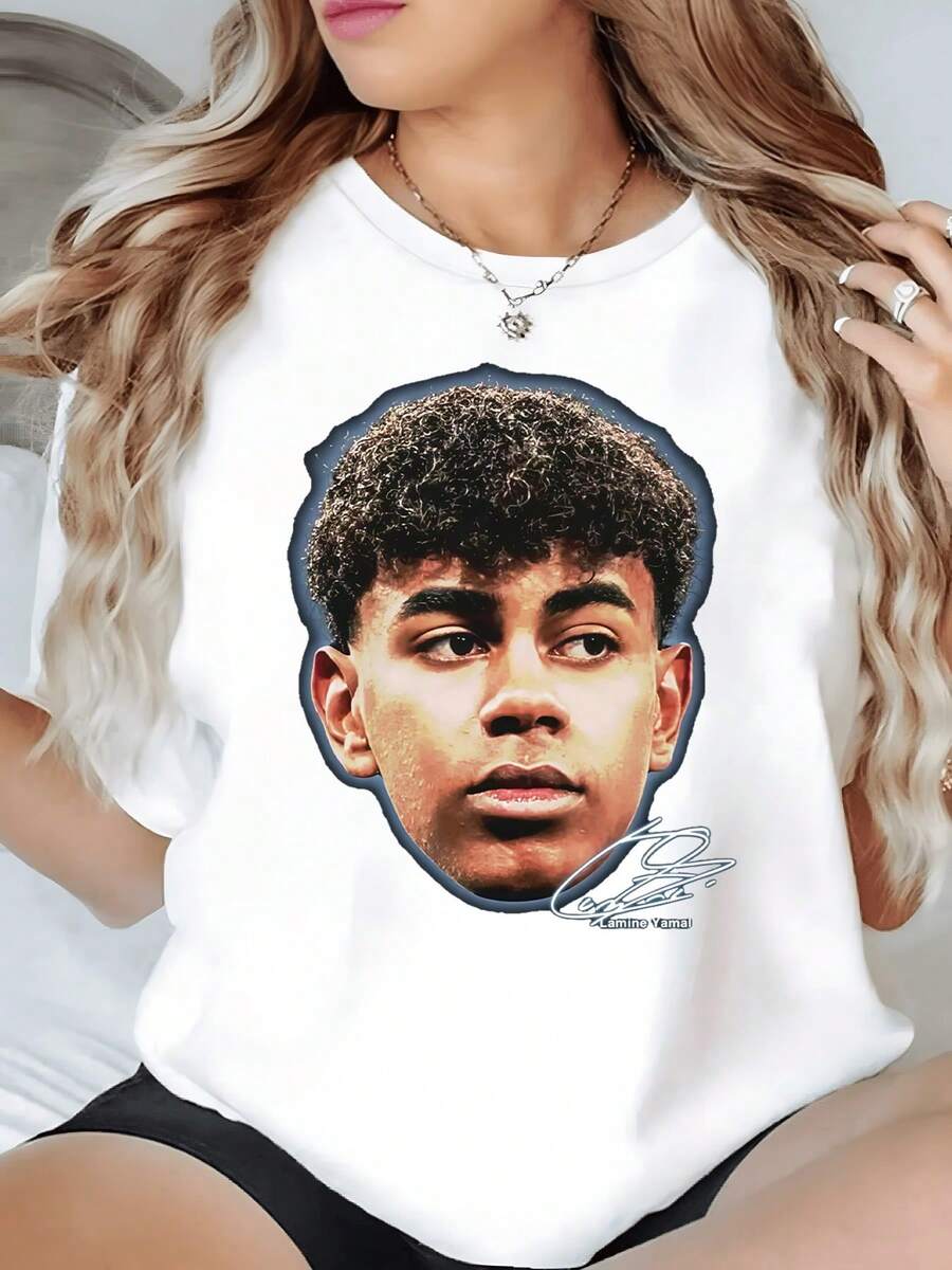 Illuminated Male Face Representing Strength, Youth, And Confidence With Artistic Strokes That Evoke Modern Energy And A Bold Spirit; Comfortable And Modern Casual Women's T-Shirt For Everyday Wear - 白色 - 查看 1
