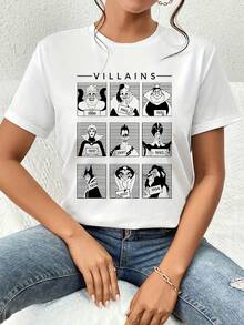 Retrato artístico con rostros icónicos de villanos clásicos que representan diferentes décadas con estilo gráfico retro en blanco y negro mostrando fuerza y personalidad única camiseta de mujer  cómoda y casual para uso diario - Blanco - Ver 6