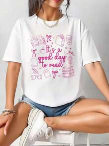 Es un buen día para leer libros, amante de los libros, lectora, camiseta para mujer, transpirable y cómoda. - Blanco - Ver 3