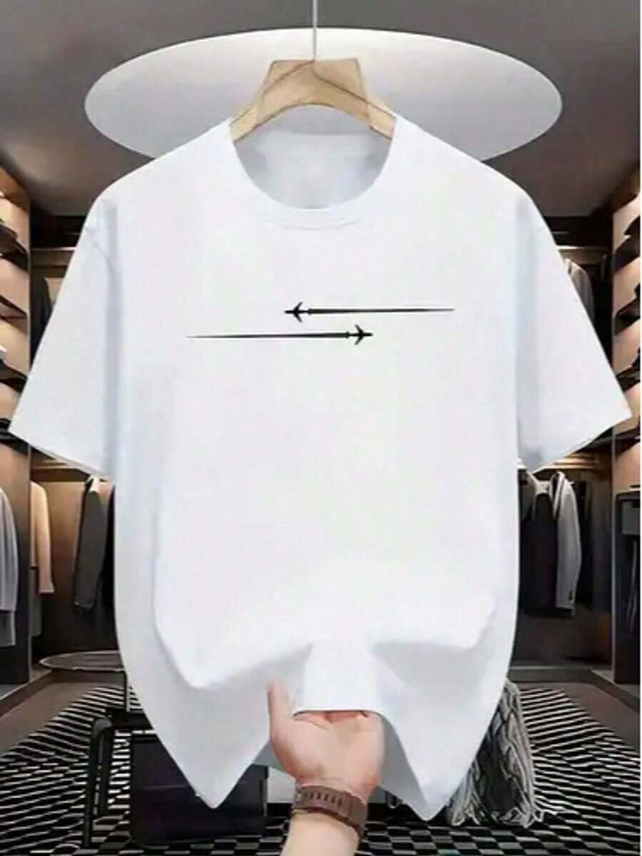 Soft Soft Men's Crew Neck Short Sleeve T-Shirt. Casual Style With Modern And Comfortable Prints. For Men And Women, Couple Style, Short Sleeve T-Shirt With Pattern Print - 白色 3 - 查看 1
