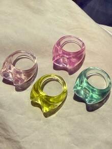 4pcs Set Fashionable Glamorous Sparkling Unique Delicate Creative Luxury Versatile High-End Elegant Translucent Colorful Asymmetrical Cat Head Resin Rings, Suitable For Daily Wear, Festivals And Parties - View 4