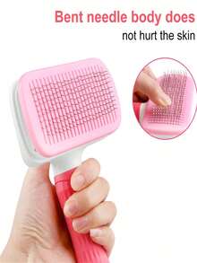 1pc Pet Grooming Brush, Deshedding Tool For Dogs And Cats, One-Click Loose Undercoat Removal, Pet Grooming Tool - Pink - View 7