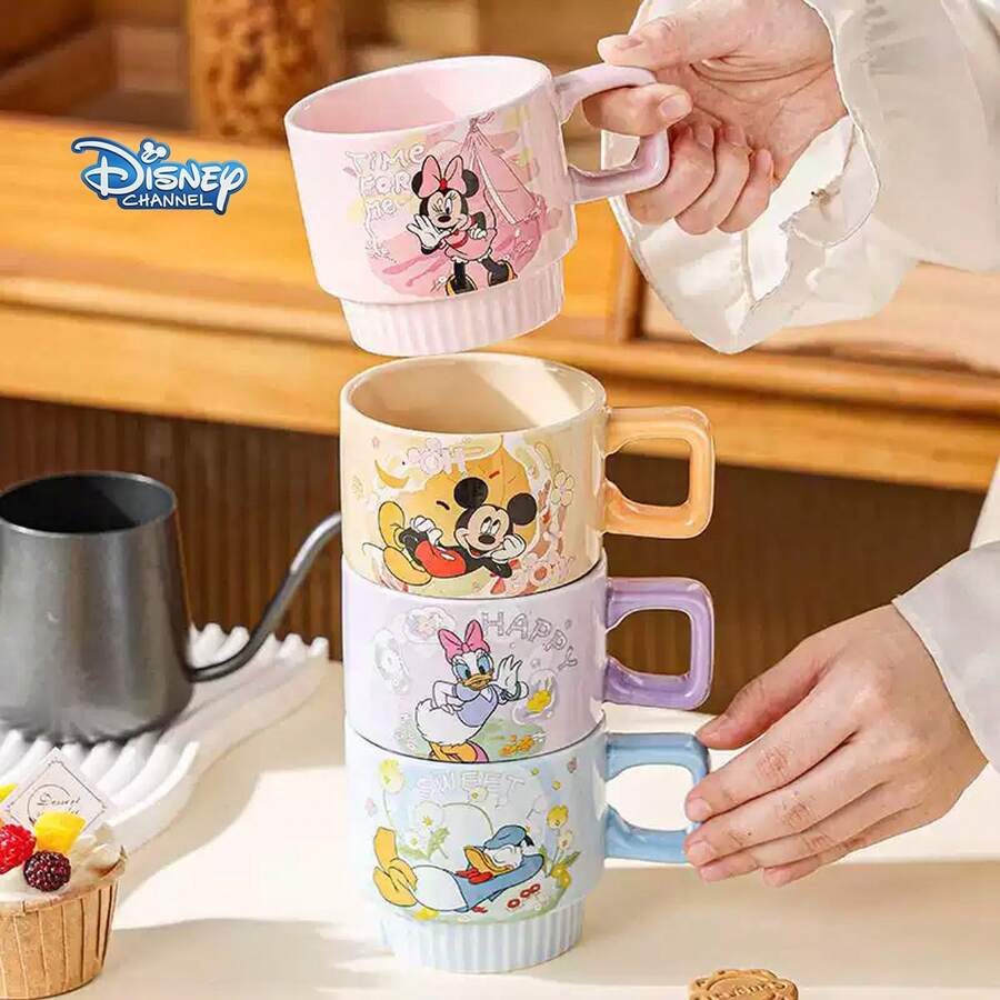 Disney Tazas apilables de cerámica de 400ml con diseño de Mickey y Minnie, tazas de café/té de alta calidad con coloridos esmaltes, juego de regalo creativo de té de la tarde para niñas - Multicolor - Ver 1
