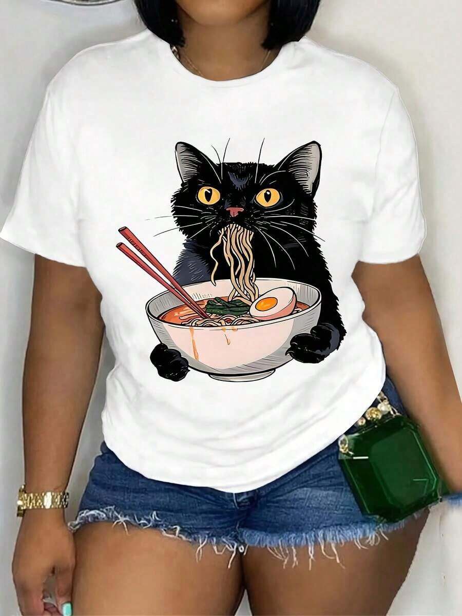 Camisetas de manga corta con cuello redondo para mujer, ropa casual de primavera y verano, camisetas con estampado gráfico - alta calidad - Blanco - Ver 1