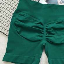 Pantalones cortos de yoga sin costuras de cintura alta para mujer - Levantamiento de glúteos elástico, adecuado para correr, fitness y actividades al aire libre| Apariencia de moda| Tela elástica de verano - Verde fresco - Ver 4